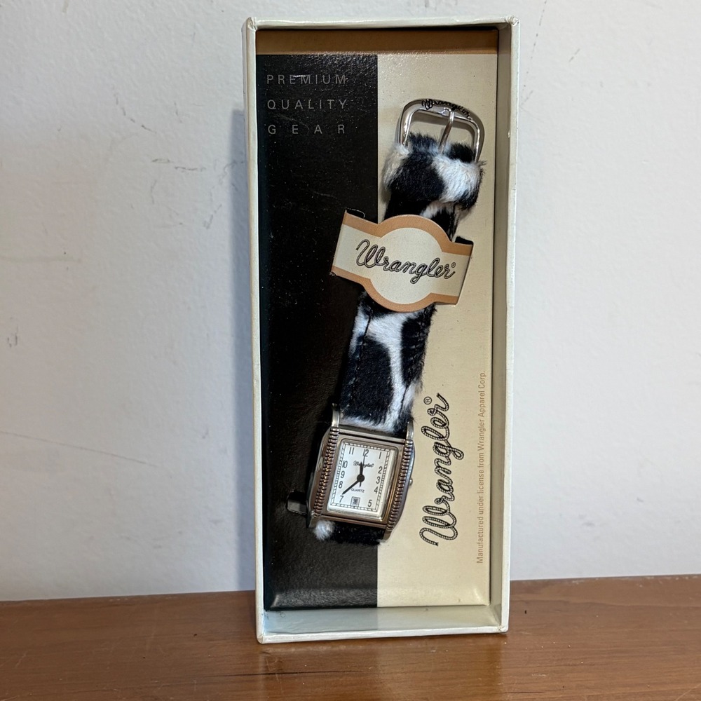 Wrangler Montana Silversmiths Cowhide Print Watch Silver Tone WR181 New in Box